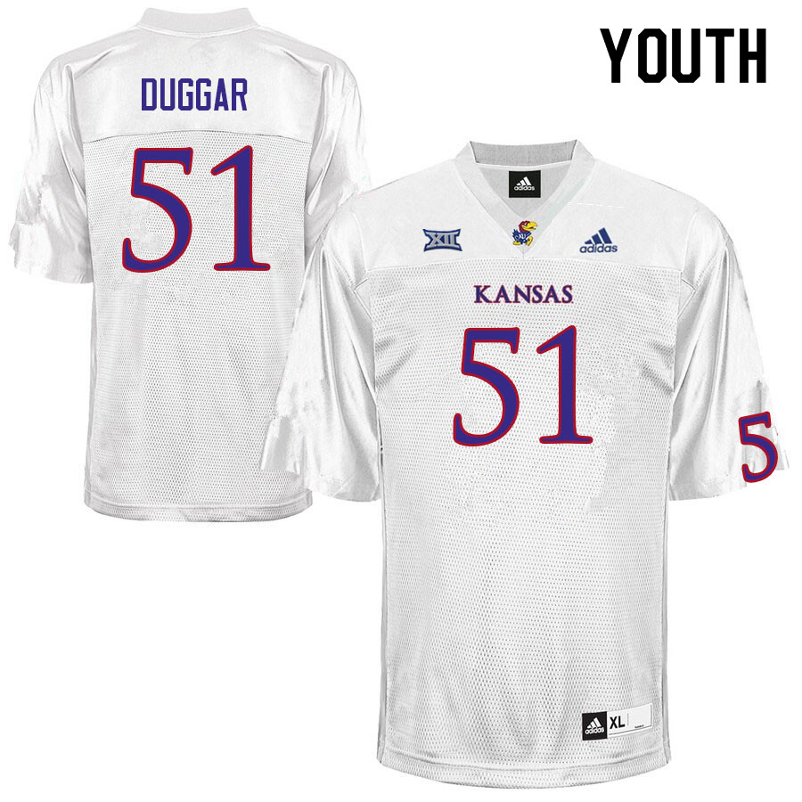 Youth #51 Emory Duggar Kansas Jayhawks College Football Jerseys Sale-White